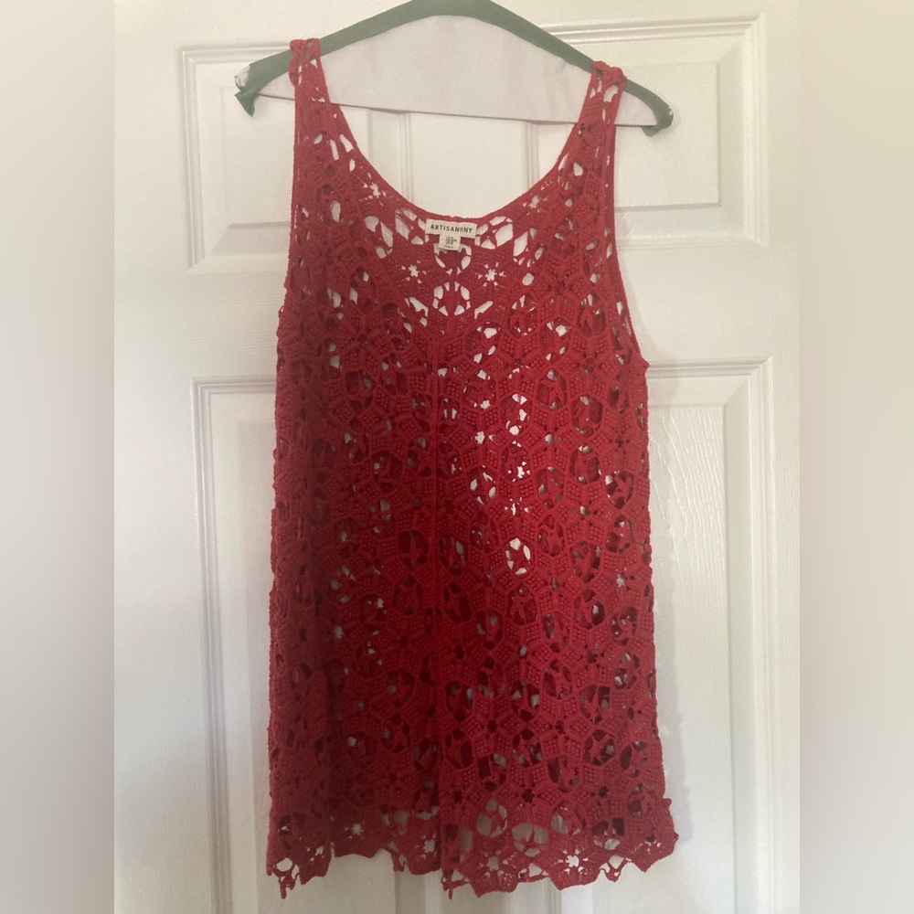 Artisan NY sleeveless Open Weave Crochet/Lace Blouse, Size Medium, Rust